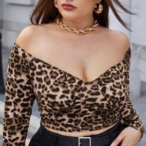 Plus Leopard Off The Shoulder Crop Top